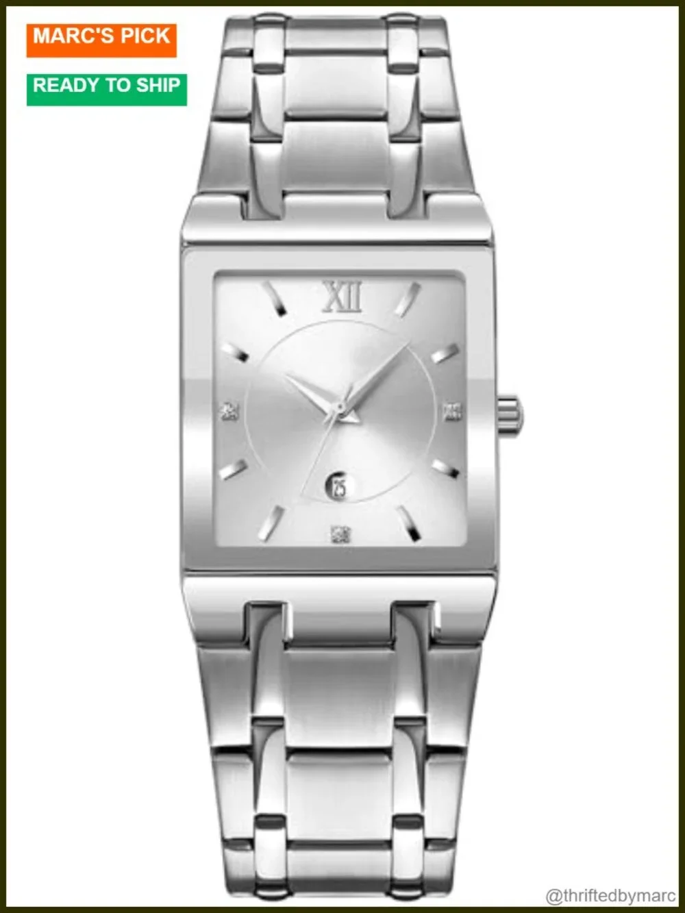 Men's Square Stainless Steel Analog Quartz Watch Water Resistant